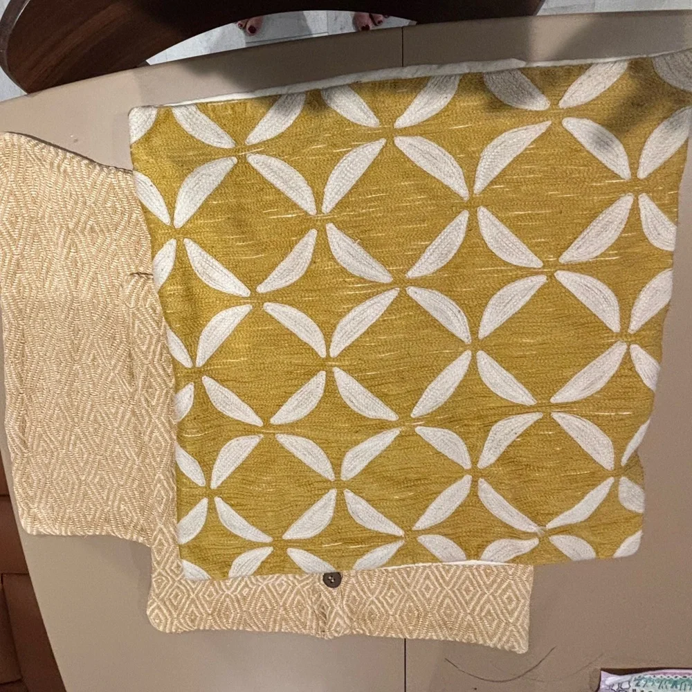 Set of 3 West Elm Gold and Cream Textured Pillows